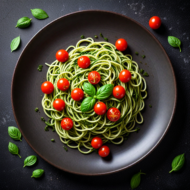 Zucchini Noodles with Pesto and Cherry Tomatoes