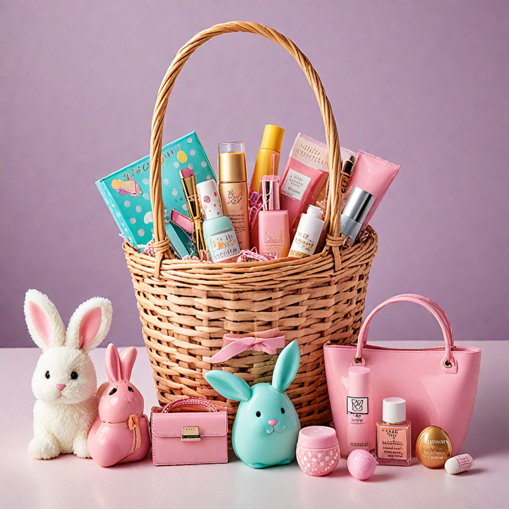 Fashionista Easter Basket – Packed with trendy accessories, lip gloss, mini perfumes, and a stylish tote bag.