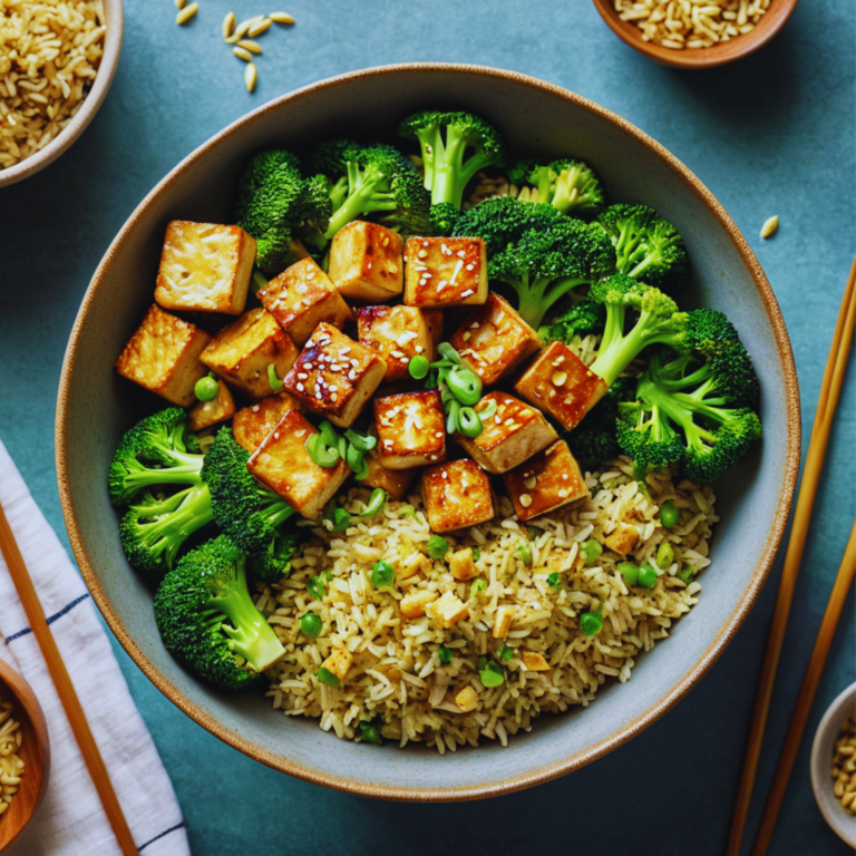 Sesame Garlic Tofu and Broccoli Rice Bowl